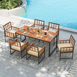 set of 6 patio dining chairs – acacia wood armchairs with cushions for outdoor comfort