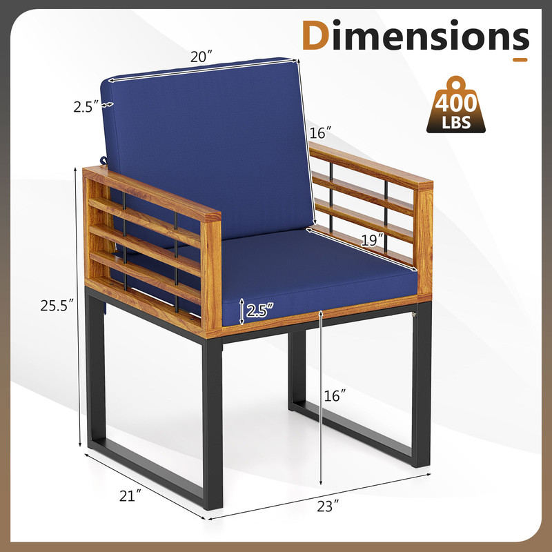 Outdoor Acacia Wood Patio Dining Chairs Set of 6 with Seat Back Cushions – Durable & Comfortable Backyard Seating