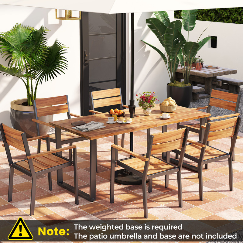 7-Piece Acacia Wood Patio Dining Set with Metal Frame & 2-Inch Umbrella Hole – Outdoor Table & Chairs for Garden, Deck,