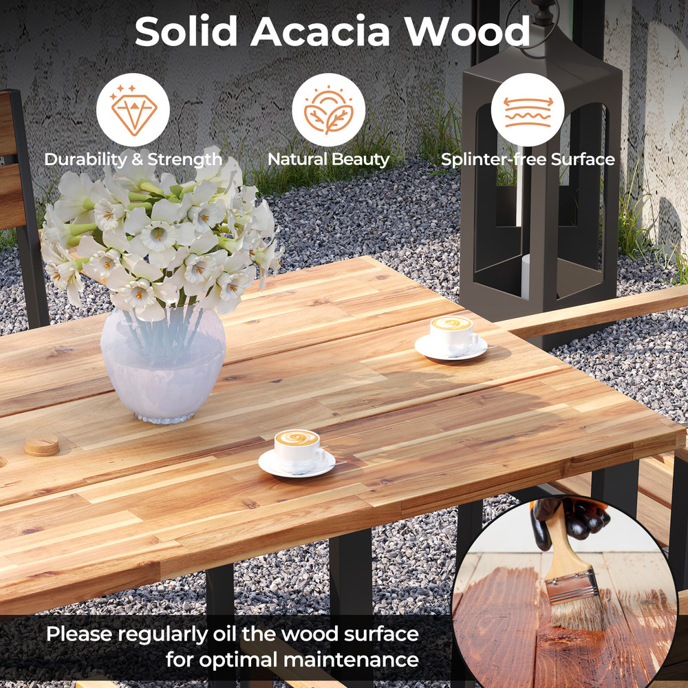 7-Piece Acacia Wood Patio Dining Set with Metal Frame & 2-Inch Umbrella Hole – Outdoor Table & Chairs for Garden, Deck,