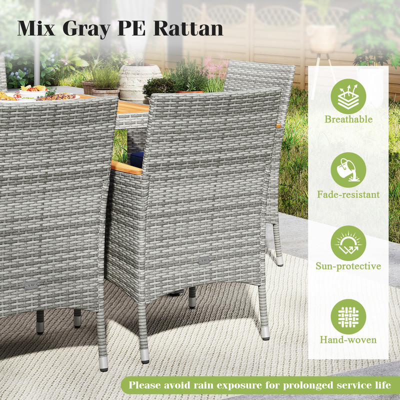 9-Piece Patio PE Wicker Dining Set for Deck, Garden & Yard, Acacia Wood Tabletop & Cushioned Chairs