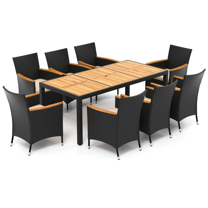 9-Piece Outdoor Dining Set with Acacia Wood Tabletop – Patio Garden Furniture for 6