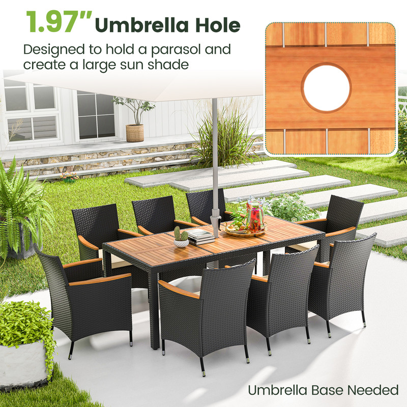 9-Piece Outdoor Dining Set with Acacia Wood Tabletop – Patio Garden Furniture for 6