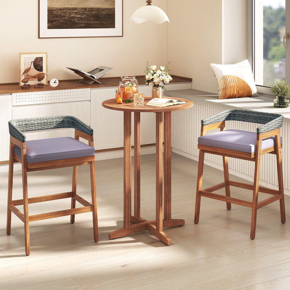 39 Inch Outdoor Acacia Wood Bar Table with Slatted Table Top – Durable & Stylish Patio Furniture