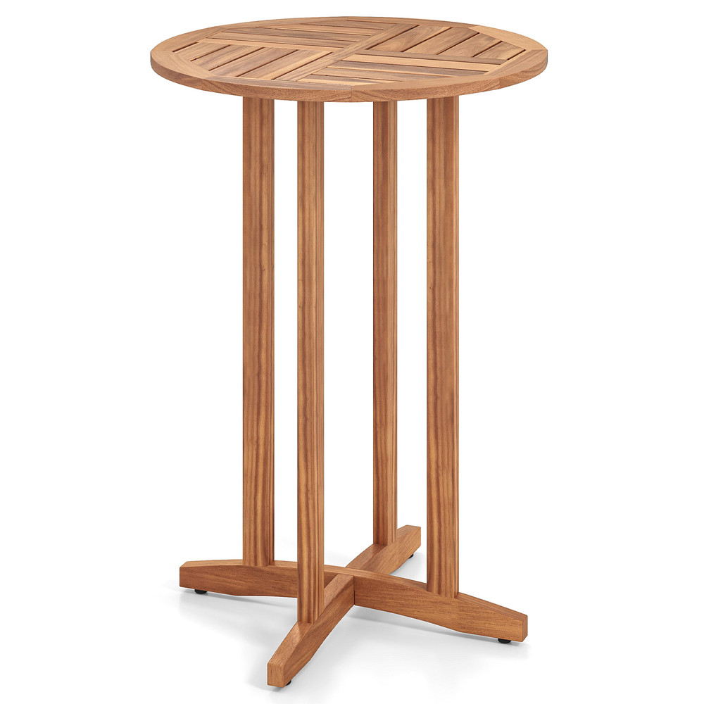39 Inch Outdoor Acacia Wood Bar Table with Slatted Table Top – Durable & Stylish Patio Furniture