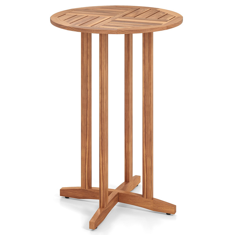 39 Inch Outdoor Acacia Wood Bar Table with Slatted Table Top – Durable & Stylish Patio Furniture
