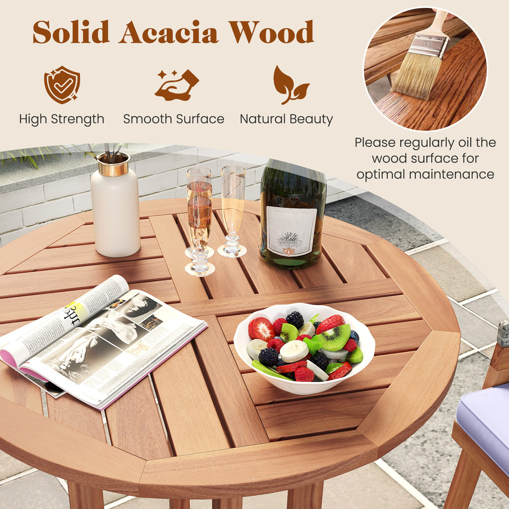 39 Inch Outdoor Acacia Wood Bar Table with Slatted Table Top – Durable & Stylish Patio Furniture