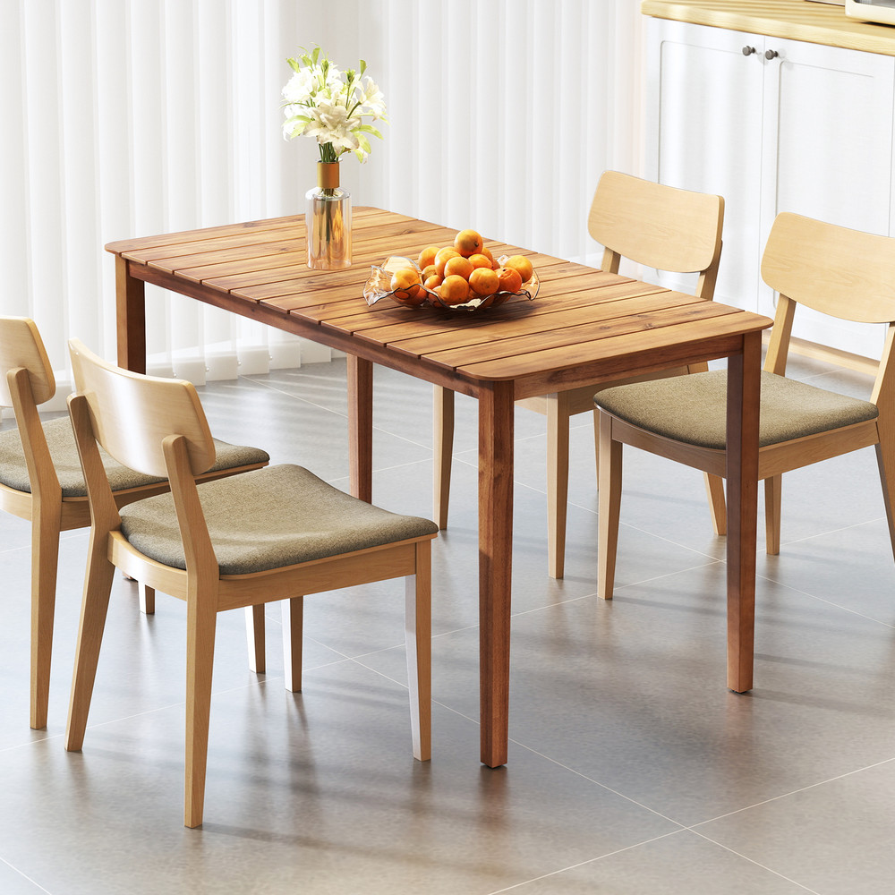 Rectangular Outdoor Dining Table Acacia Wood for 4-6 People – Rustic Patio Table for Backyard & Garden