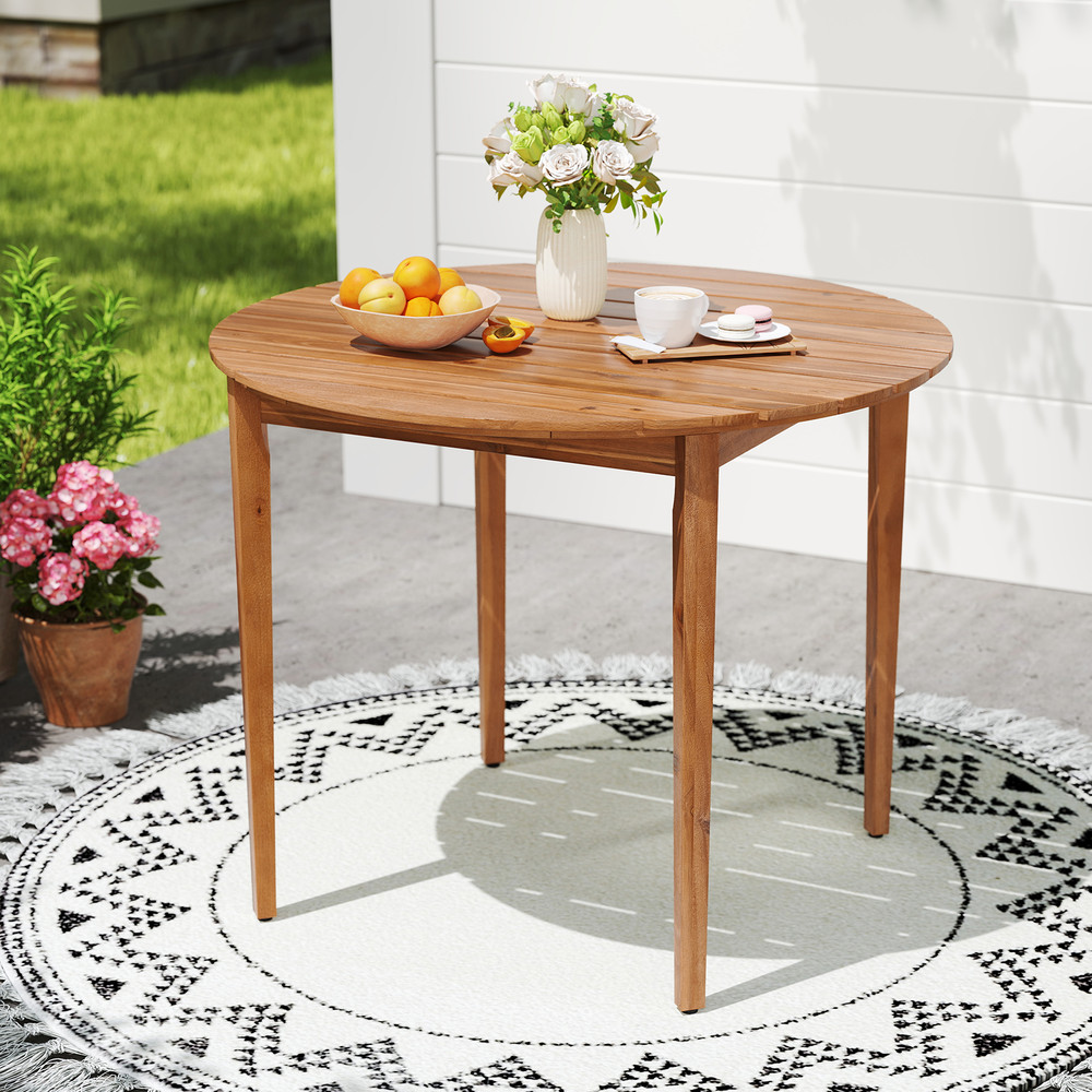 36 Inch Acacia Wood Round Outdoor Dining Table For 4 People Durable WeatherResistant Patio Table 0