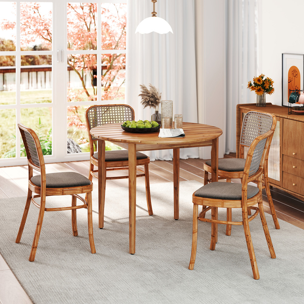 36 Inch Acacia Wood Round Outdoor Dining Table For 4 People Durable WeatherResistant Patio Table 4