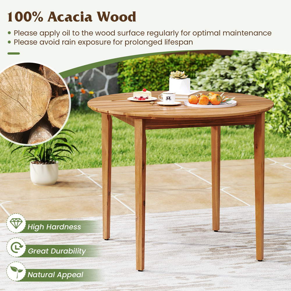 36 Inch Acacia Wood Round Outdoor Dining Table For 4 People Durable WeatherResistant Patio Table 6