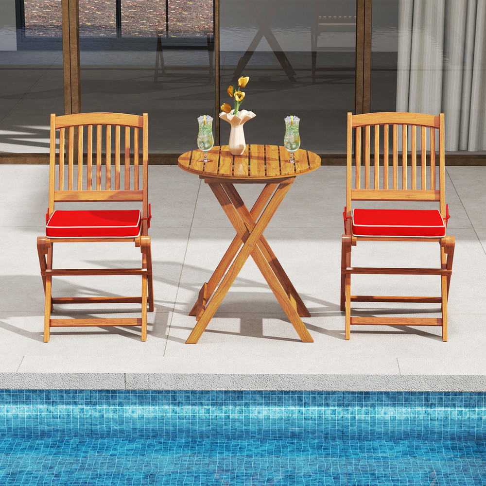 Set Of Outdoor Folding Chairs With Cushions Solid Acacia Wood Foldable Patio Seating For Backyard B 2