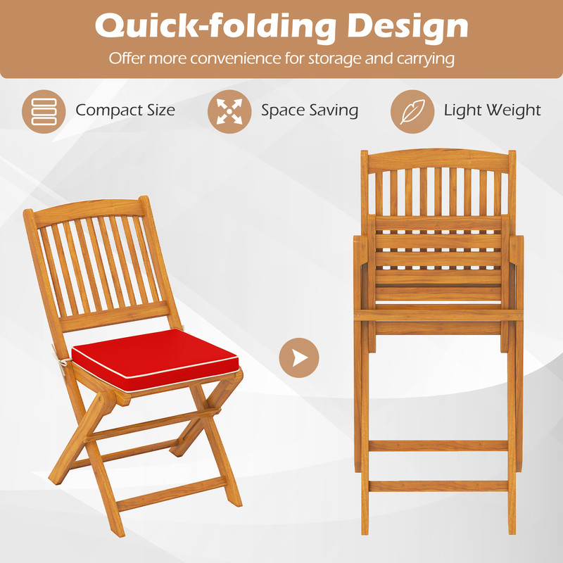 Set Of Outdoor Folding Chairs With Cushions Solid Acacia Wood Foldable Patio Seating For Backyard B 5