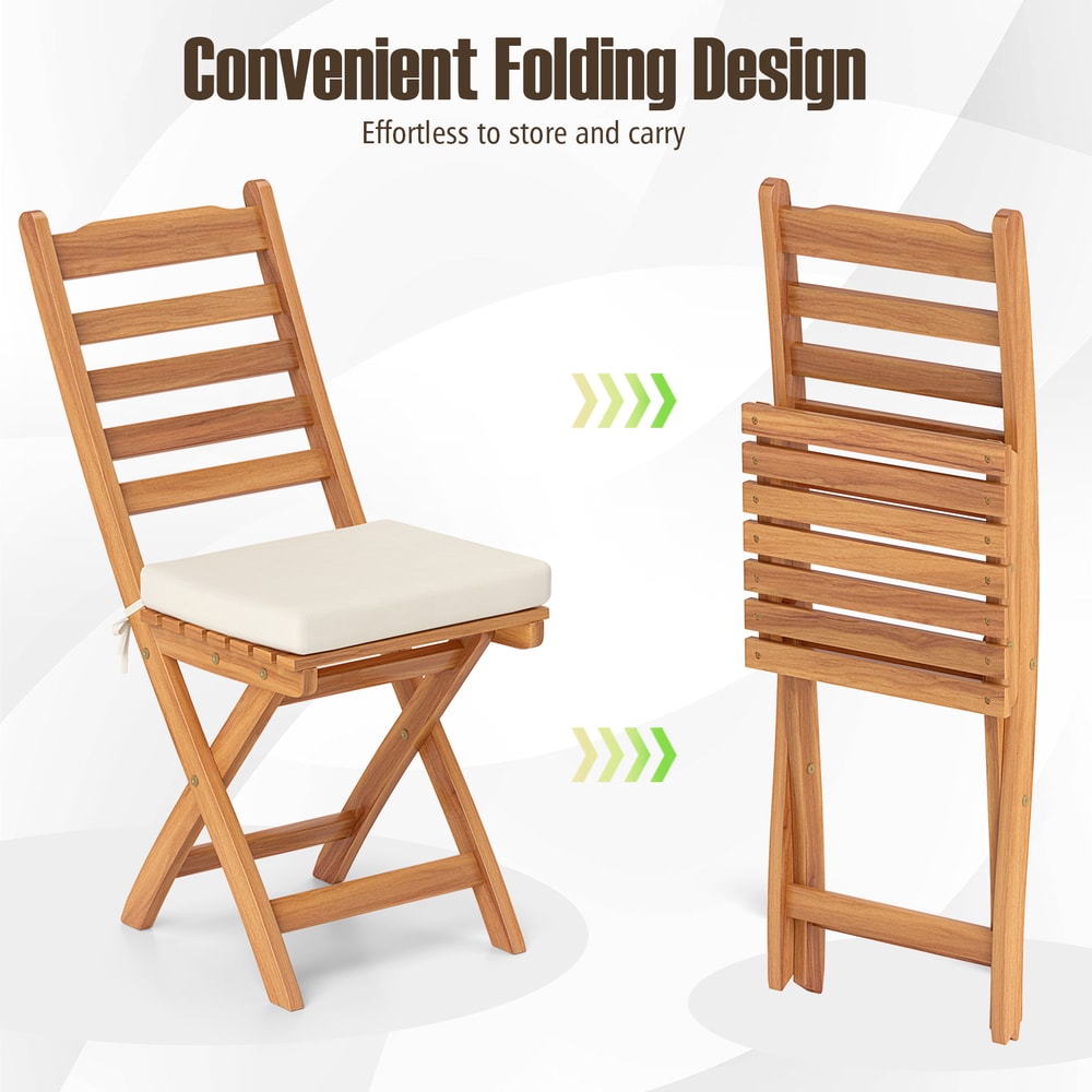 Set Of Patio Folding Chairs With Soft Cushions Acacia Wood Outdoor Lounge Chairs For Balcony Deck O 2