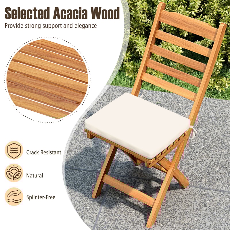 Set Of Patio Folding Chairs With Soft Cushions Acacia Wood Outdoor Lounge Chairs For Balcony Deck O 1