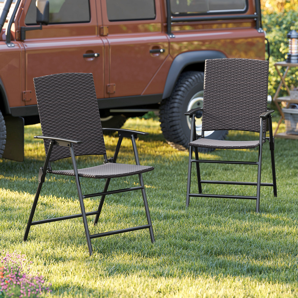 Foldable Patio PE Wicker Dining Chairs With Armrests And Sturdy Metal Frame Outdoor Seating For Bac 1