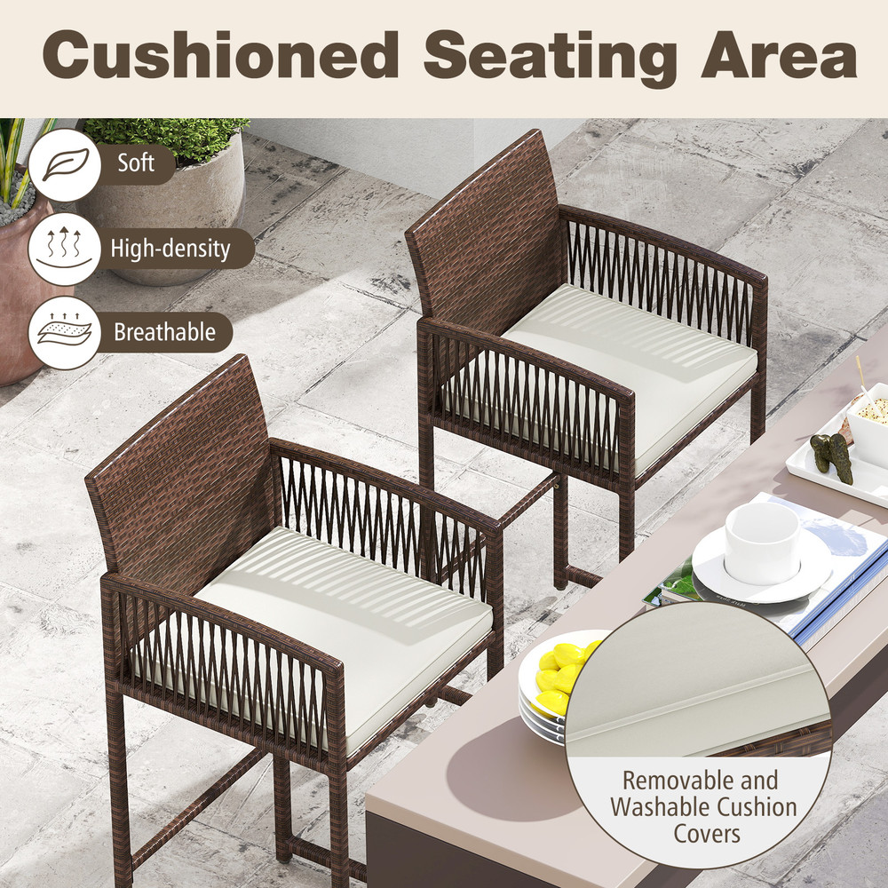 Set Of Outdoor PE Wicker Bar Height Chairs Comfortable Patio Bar Stools With Cushions For Garden Po 6