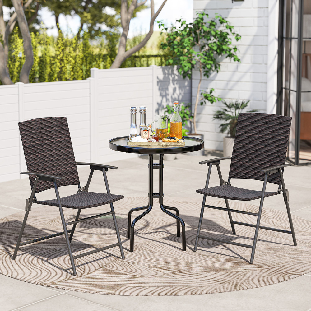 Foldable Patio PE Wicker Dining Chairs With Armrests And Sturdy Metal Frame Outdoor Seating For Bac 2