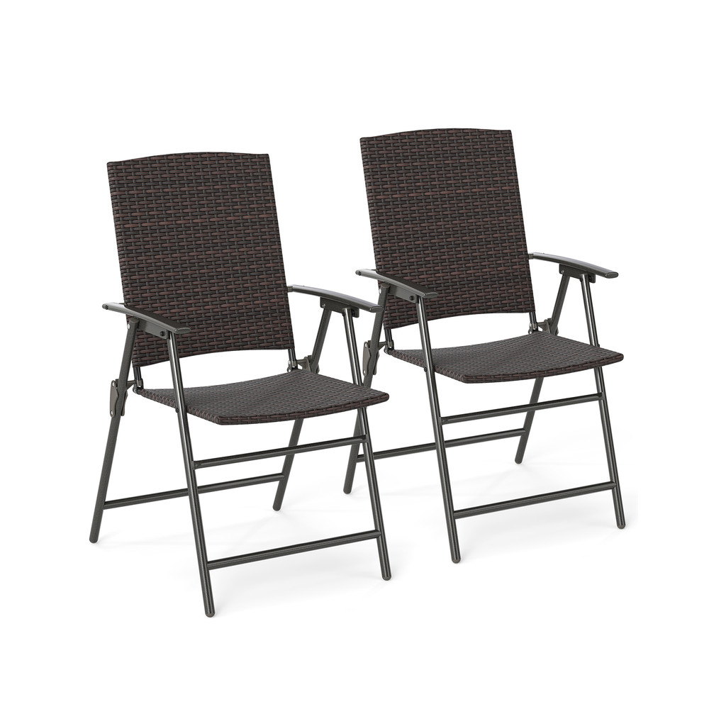 Foldable Patio PE Wicker Dining Chairs With Armrests And Sturdy Metal Frame Outdoor Seating For Bac 0
