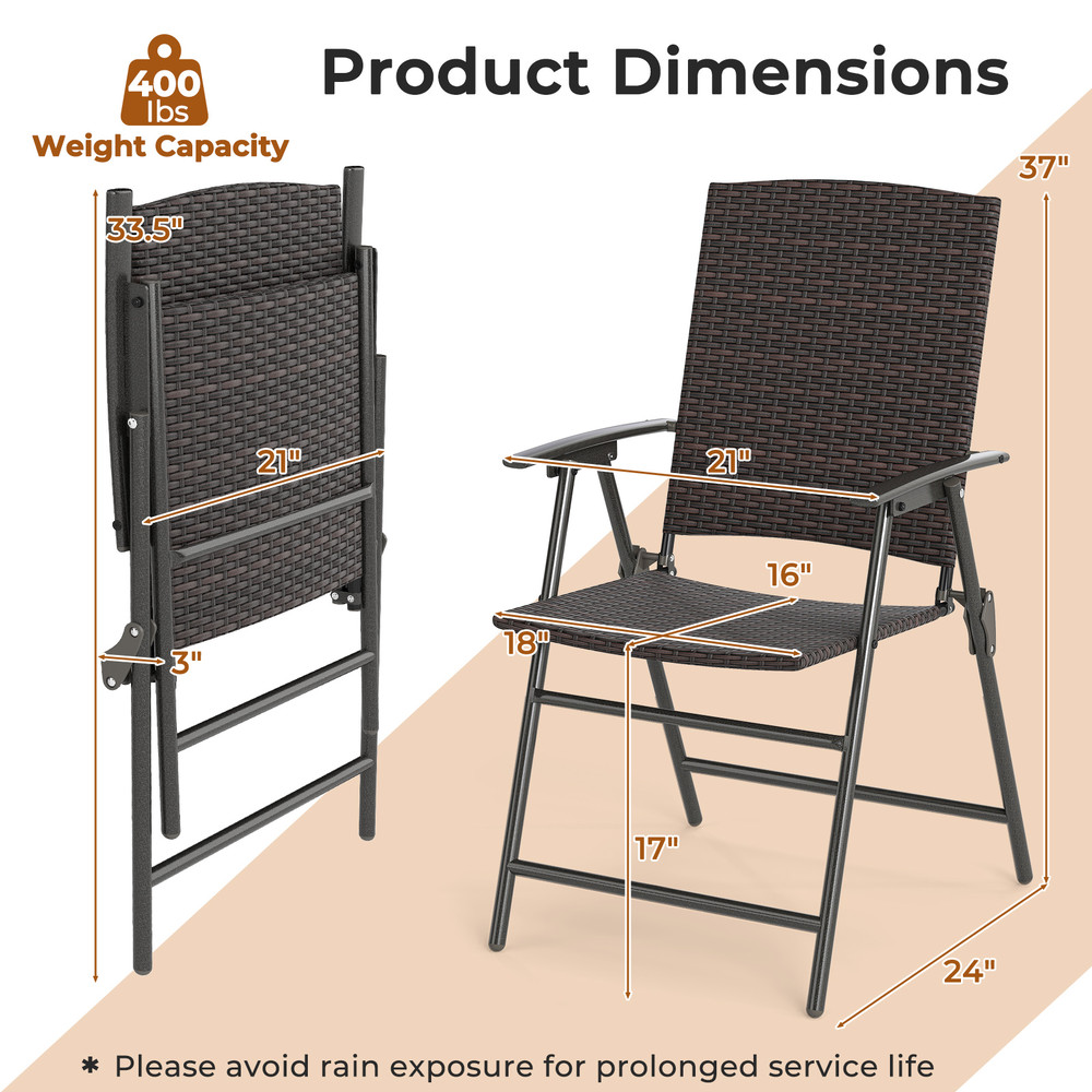 Foldable Patio PE Wicker Dining Chairs With Armrests And Sturdy Metal Frame Outdoor Seating For Bac 7