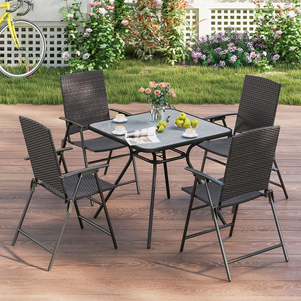 Foldable Patio PE Wicker Dining Chairs With Armrests And Sturdy Metal Frame Outdoor Seating For Bac 3