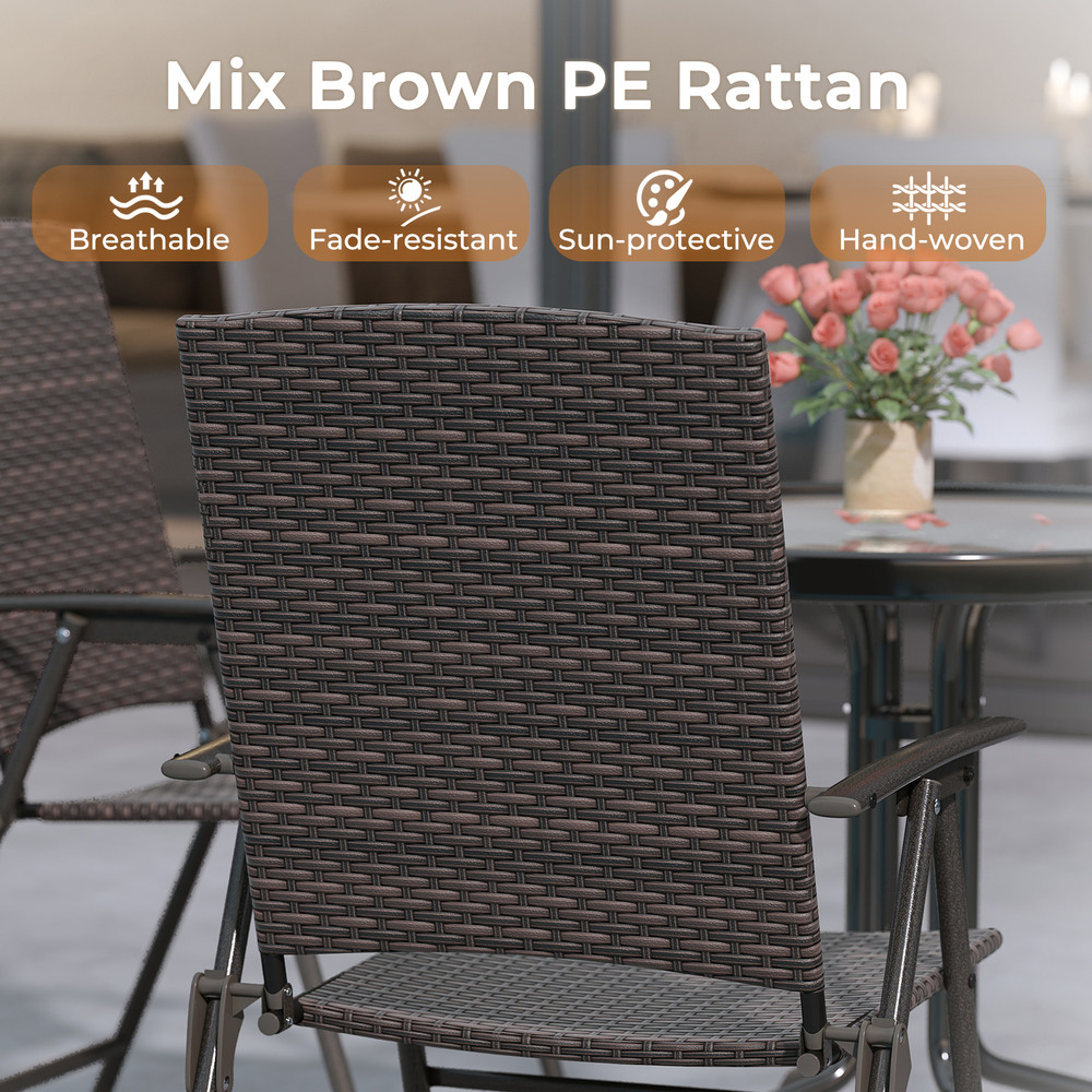 Foldable Patio PE Wicker Dining Chairs With Armrests And Sturdy Metal Frame Outdoor Seating For Bac 4