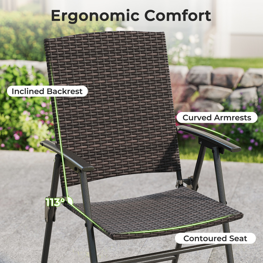 Foldable Patio PE Wicker Dining Chairs With Armrests And Sturdy Metal Frame Outdoor Seating For Bac 6