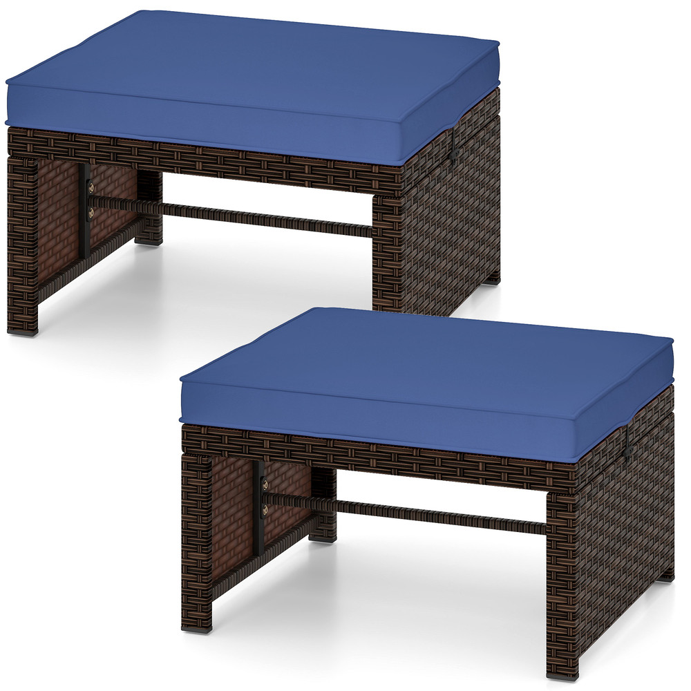 Multipurpose PE Rattan Patio Ottomans Footstool Set Outdoor Wicker Seat Coffee Table Or Footrest Wi 0