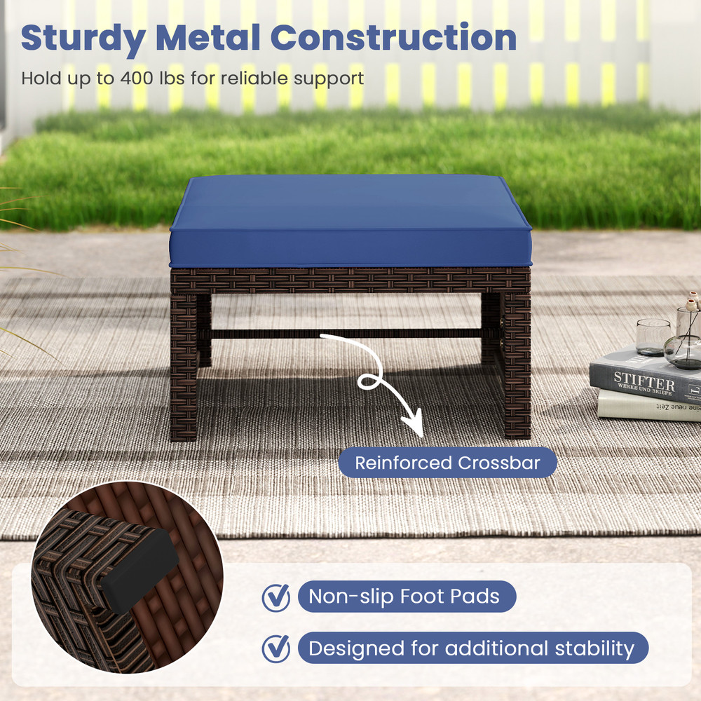 Multipurpose PE Rattan Patio Ottomans Footstool Set Outdoor Wicker Seat Coffee Table Or Footrest Wi 5