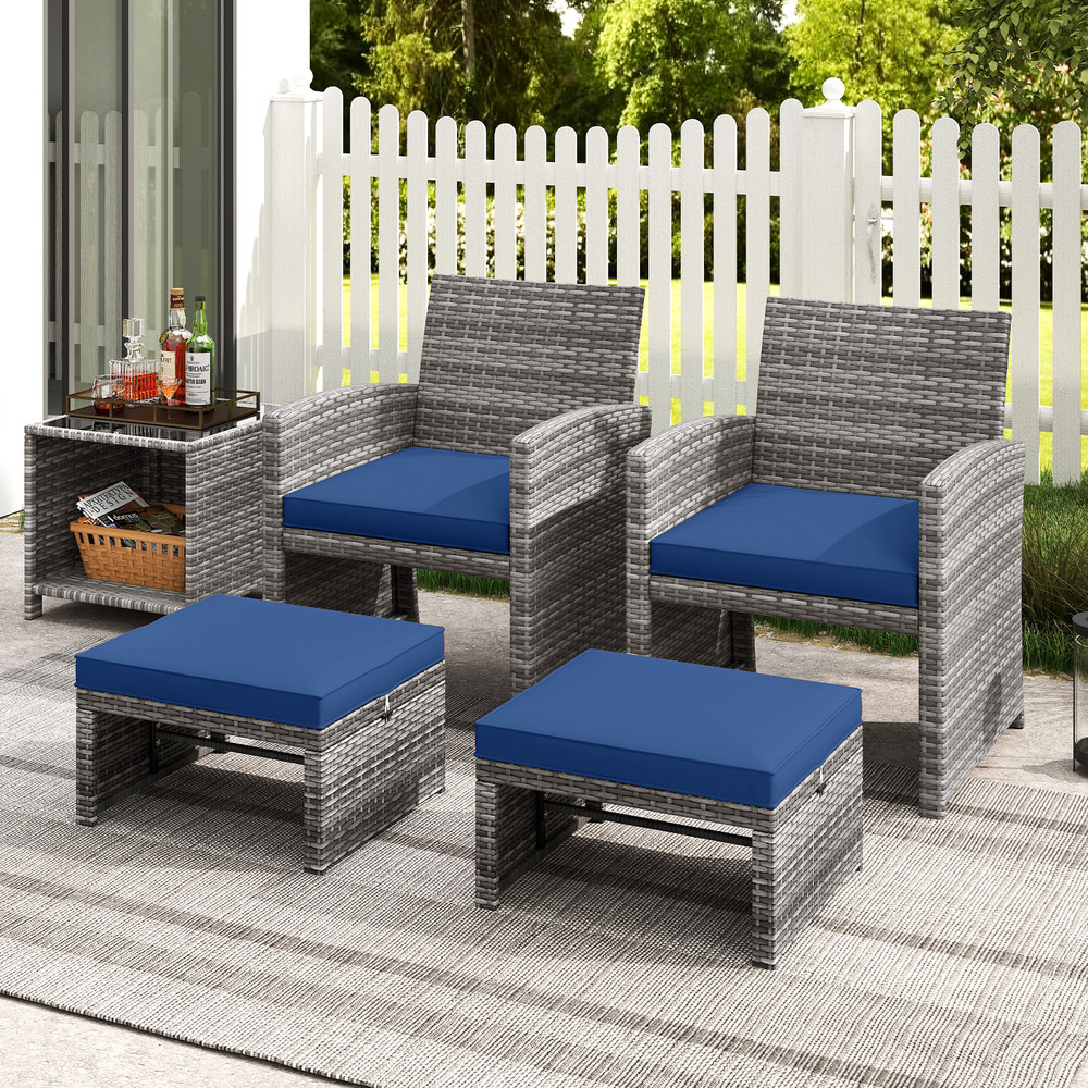 Outdoor Patio PE Rattan Ottomans With Soft Zippered Cushions For Deck Backyard Or Poolside Seating 2