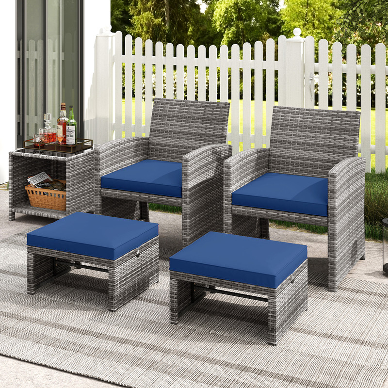 Outdoor Patio PE Rattan Ottomans With Soft Zippered Cushions For Deck Backyard Or Poolside Seating 2