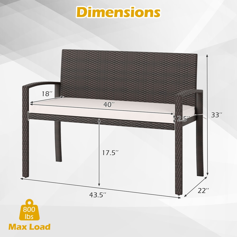 Outdoor Wicker Bench With Metal Frame And Cushioned Seat WeatherResistant Patio Loveseat For Backya 7
