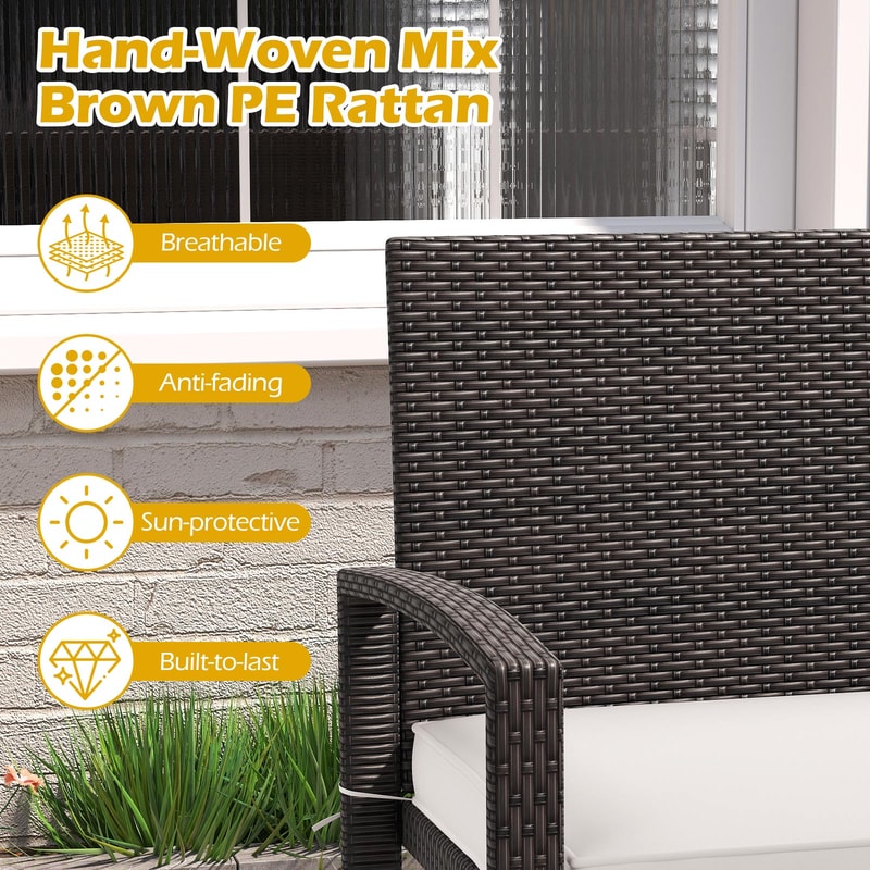 Outdoor Wicker Bench With Metal Frame And Cushioned Seat WeatherResistant Patio Loveseat For Backya 4