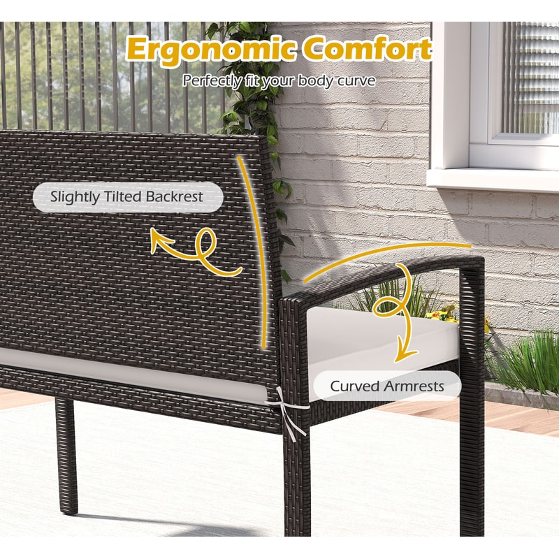 Outdoor Wicker Bench With Metal Frame And Cushioned Seat WeatherResistant Patio Loveseat For Backya 5
