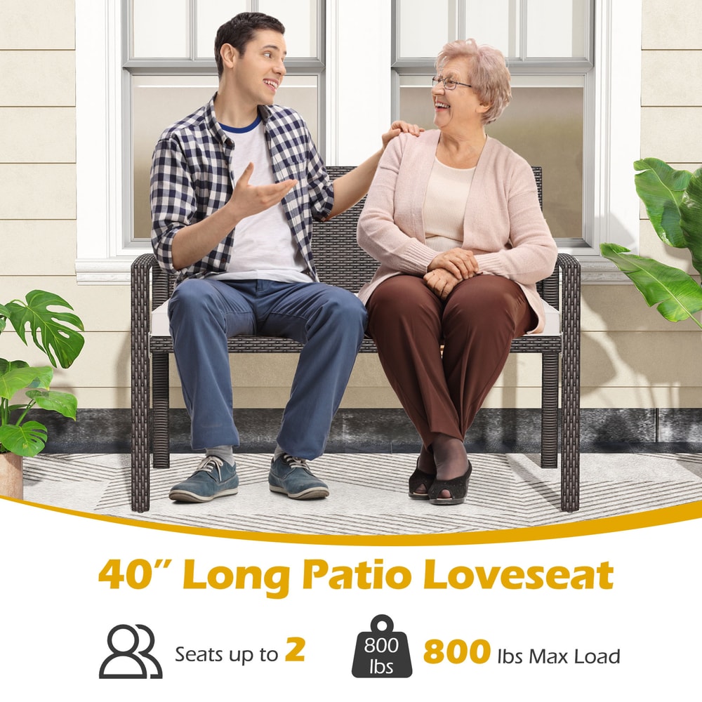 Outdoor Wicker Bench With Metal Frame And Cushioned Seat WeatherResistant Patio Loveseat For Backya 6