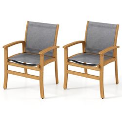 outdoor set of patio dining chairs with acacia wood frame and breathable fabric, heavy-duty garden armchairs