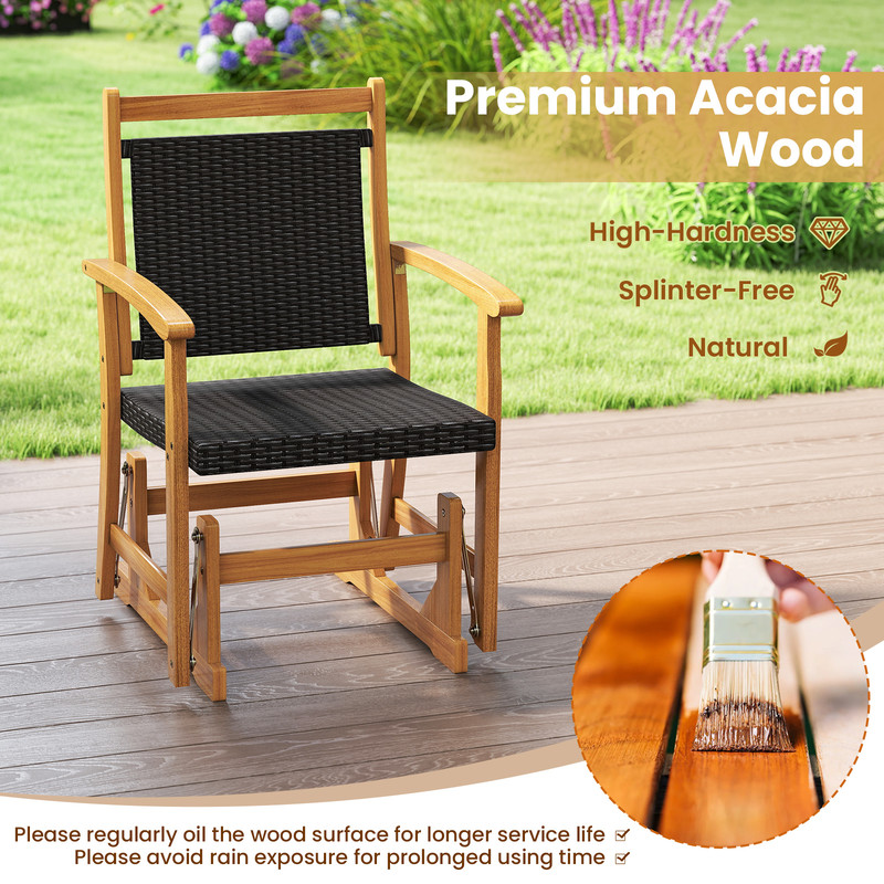 Outdoor Rocking Armchair With Curved Armrests Durable Acacia Wood And PE Rattan Glider Chair For Ga 4