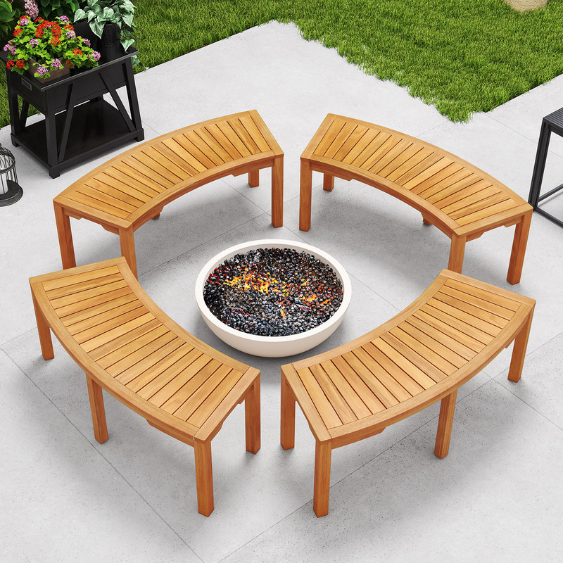Curved Outdoor Bench Solid Acacia Wood Garden Bench For Fire Pit Backyard Balcony  Patio Seating 3