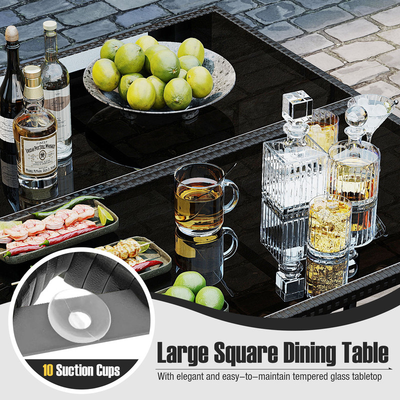 Modern Patio Dining Set With Tempered Glass Table And Cushioned Ottomans SpaceSaving Outdoor Furnit 4