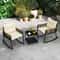 Outdoor PE Rattan Rocking Bistro Set With Cushioned Chairs Glass Coffee Table For Patio Balcony Or 1