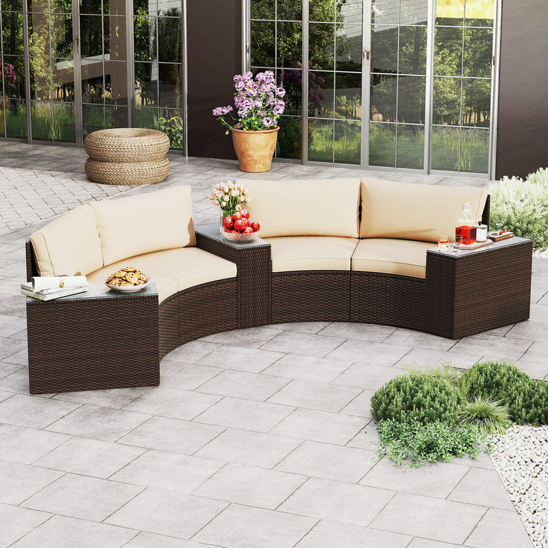 Outdoor Patio Furniture Set With Cushioned Loveseats Side Tables AllWeather PE Rattan Sectional Fo 1
