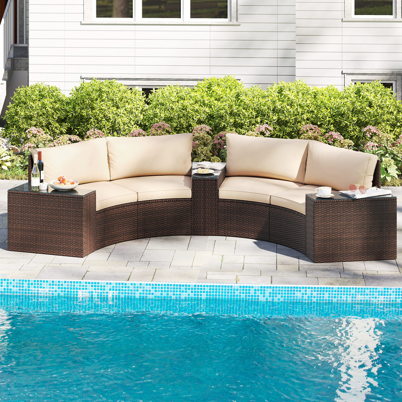 Outdoor Patio Furniture Set With Cushioned Loveseats Side Tables AllWeather PE Rattan Sectional Fo 2
