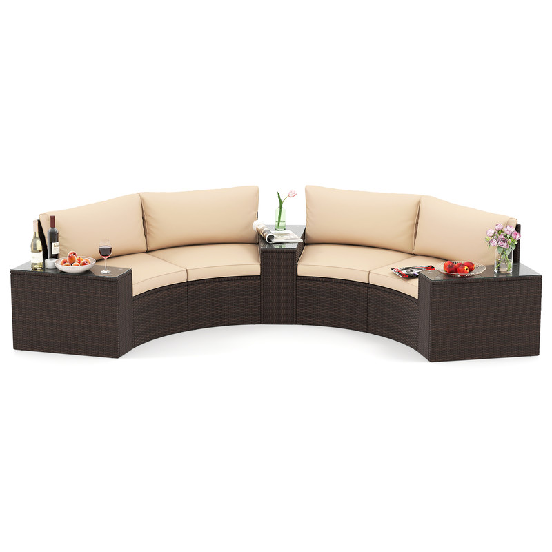 Outdoor Patio Furniture Set With Cushioned Loveseats Side Tables AllWeather PE Rattan Sectional Fo 7