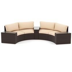 outdoor patio furniture set with cushioned loveseats & side tables, all-weather pe rattan sectional for deck & backyard