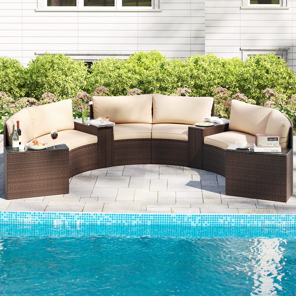 Outdoor PE Rattan Patio Furniture Set With HalfMoon Curved Sofas  Side Tables AllWeather Sectional  2