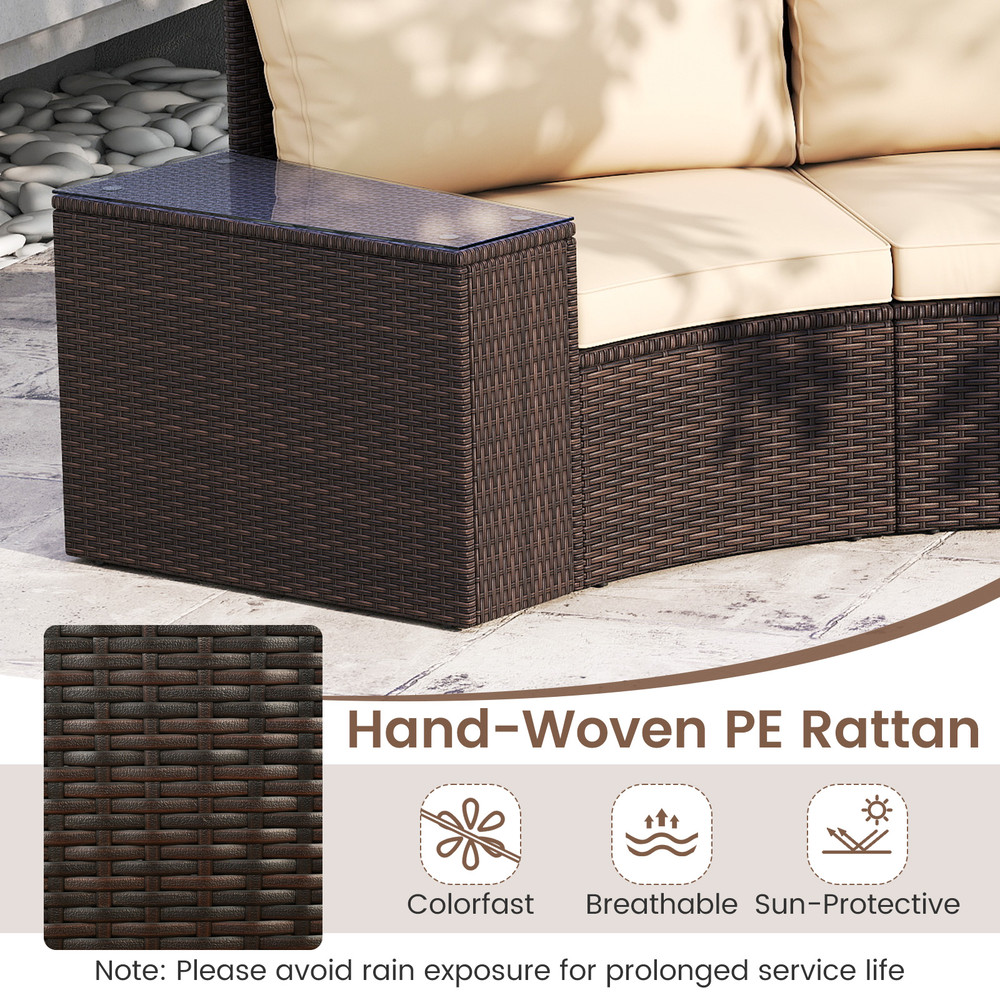 Outdoor PE Rattan Patio Furniture Set With HalfMoon Curved Sofas  Side Tables AllWeather Sectional  4
