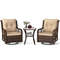 Outdoor Patio Furniture Set PE Wicker Swivel Glider Chairs  Tempered Glass Side Table With Cushions 7