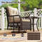 Outdoor Patio Furniture Set PE Wicker Swivel Glider Chairs  Tempered Glass Side Table With Cushions 3