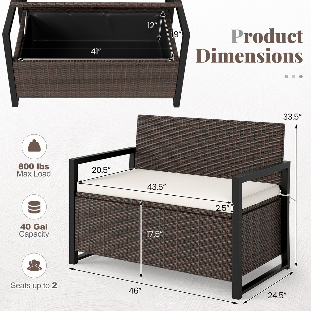 Rattan Patio Storage Bench Weatherproof Wide Seat  Large UnderSeat Compartment 4