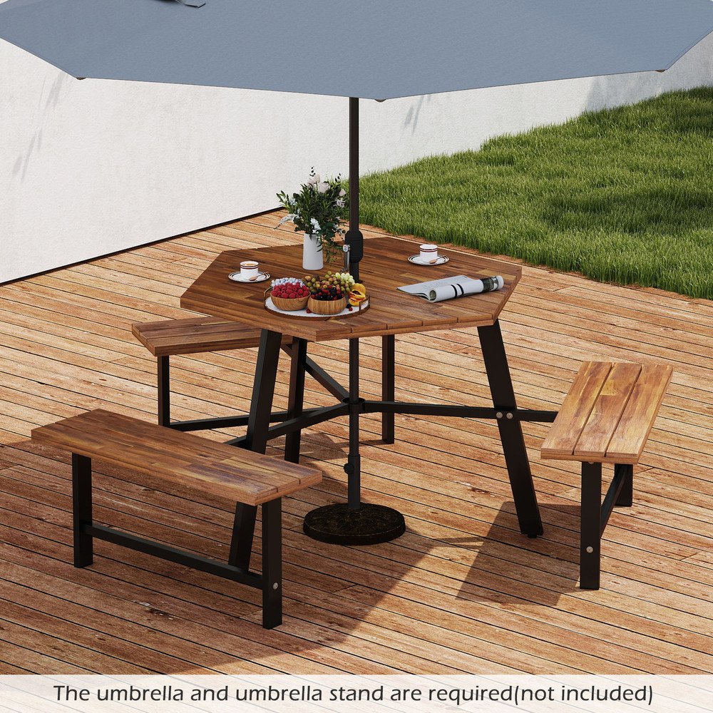 6Person Acacia Wood Picnic Table  Bench Set HeavyDuty Outdoor Dining Set With 3 Seats 7
